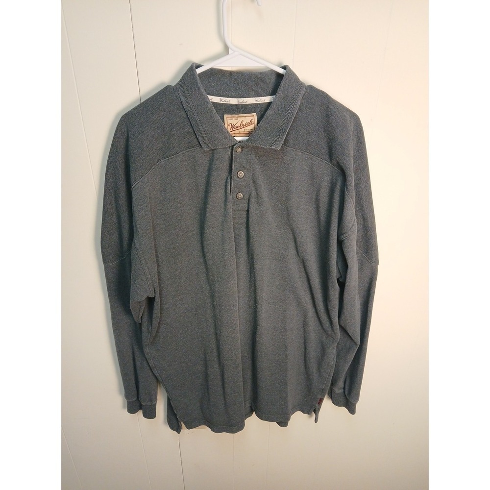 Woolrich Mens Long Sleeve Polo‎ Shirt Dark Gray Classic Fit Large Cotton 90s